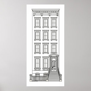Póster Dibujo clásico de apartamento con escalinata de Nu