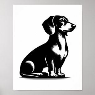 Póster Dibujo Clásico de Caza Vintage Perro Dachshund