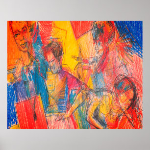 Póster Dibujo con estilo de lápiz de un grupo de amigos e