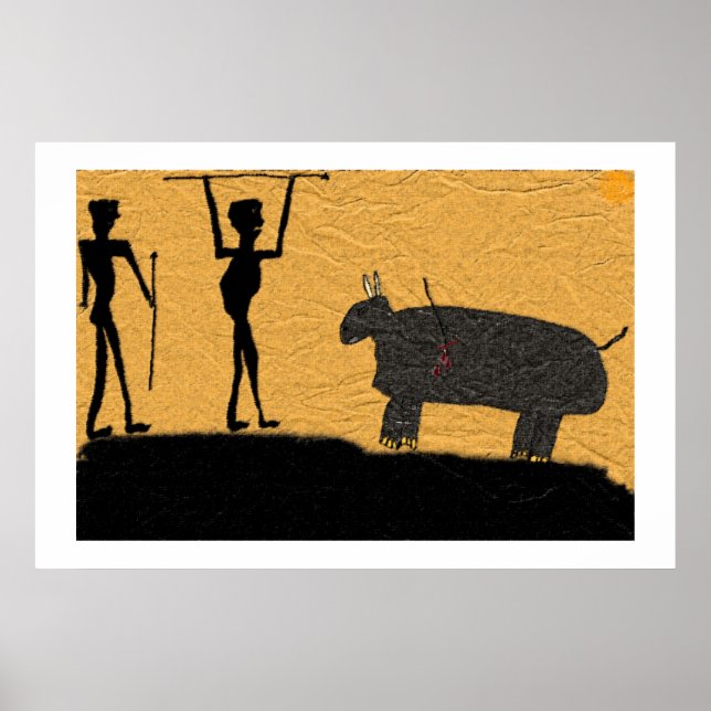 Póster Dibujo Cueva Prehistórica De Una Cacería (Frente)