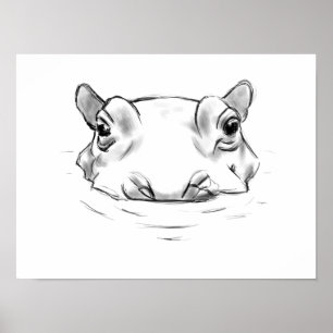 Póster Dibujo cutáneo de hipopótamo
