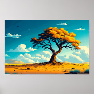 Póster Dibujo de acuarela de Ilustracion de árbol desiert