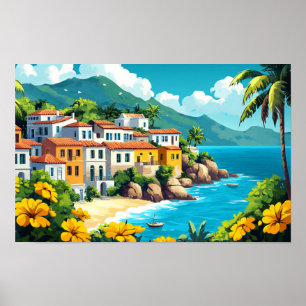 Póster Dibujo de acuarela de Ilustracion de las casas de 
