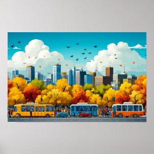 Póster Dibujo de acuarela de la arquitectura de la ciudad