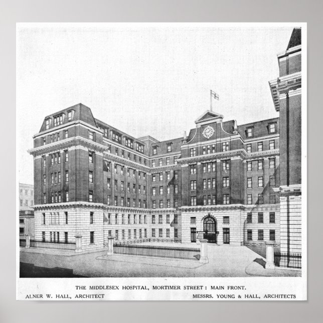 Póster Dibujo de arquitectos del hospital Middlesex (Frente)