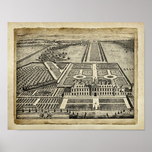 Póster Dibujo de arquitectura de la casa de campo en ingl (Frente)