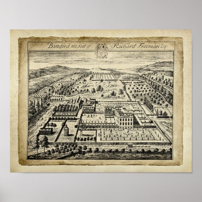 Póster Dibujo de arquitectura de la casa de campo en ingl (Frente)