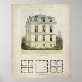 Póster Dibujo de arquitectura vintage París Francia nº 1