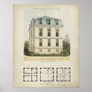 Póster Dibujo de arquitectura vintage París Francia nº 1