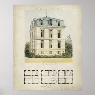 Póster Dibujo de arquitectura vintage París Francia nº 1