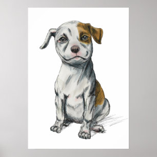Póster Dibujo de bosquejo del perrito del pitbull