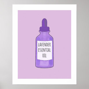 Póster Dibujo de botellas de aceite esenciales de lavanda