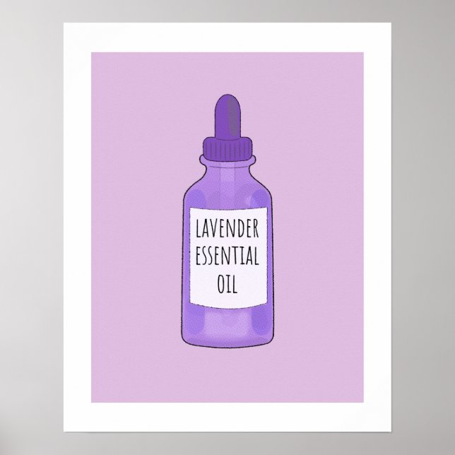 Póster Dibujo de botellas de aceite esenciales de lavanda (Frente)