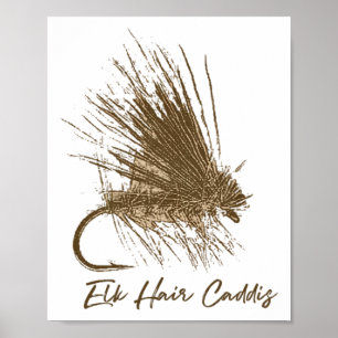 Póster Dibujo de Caddis de Pelo de Alce Vintage de Pesca