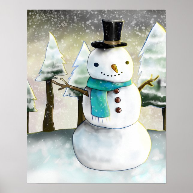 Póster Dibujo de caprichoso hombre de nieve en Navidades  (Frente)