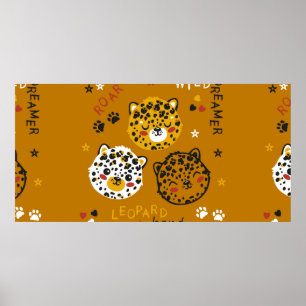 Póster Dibujo de cara de gato de leopardo lindo. Pequeña 