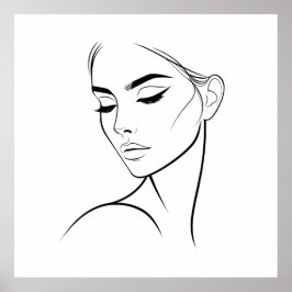 Póster Dibujo de cara de una mujer de línea nº3