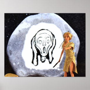 Póster Dibujo de carbón vegetal en una gran roca. poster