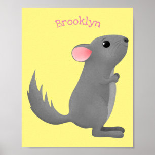 Póster Dibujo de chinchilla gris lindo en estilo cartoon