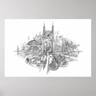 Póster Dibujo de ciudad
