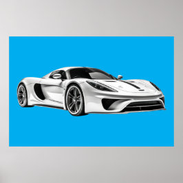Póster Dibujo de coche II (BLUE BKGRD)