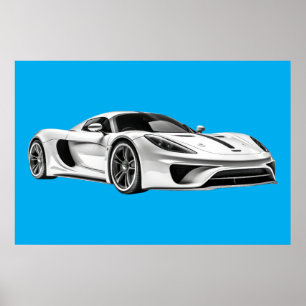 Póster Dibujo de coche II (BLUE BKGRD)