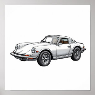 Póster Dibujo de coche retro