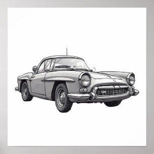 Póster Dibujo de coche retro