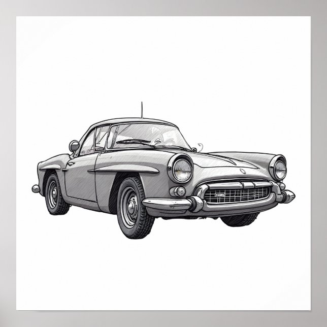 Póster Dibujo de coche retro (Frente)