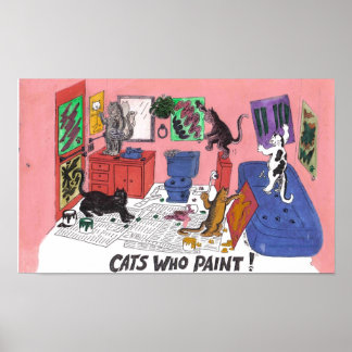 Póster Dibujo de color humorístico de gatos domésticos qu