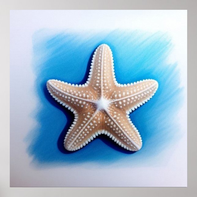 Póster Dibujo de crayón de estrella de mar (Frente)