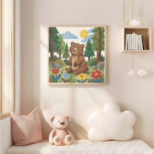 Póster Dibujo de crayón de oso lindo niño