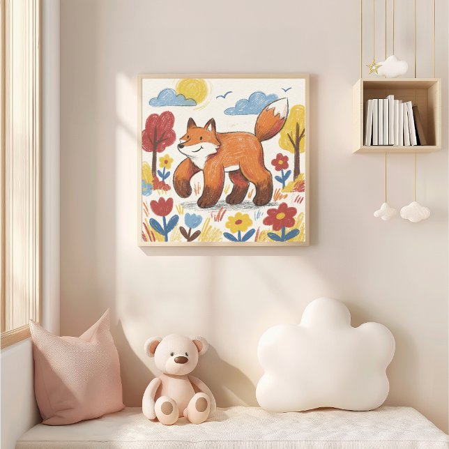 Póster Dibujo de crayón de zorro lindo niño (Subido por el creador)