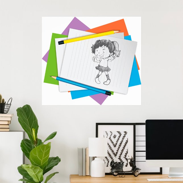 Póster Dibujo de dibujos animados de Chicas con lápices d (Subido por el creador)