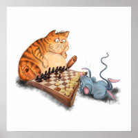 Dibujo de dibujos animados de gato y ratón jugando