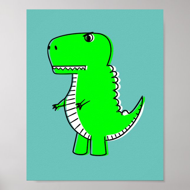Póster Dibujo de Dinosaurio Verde (Frente)