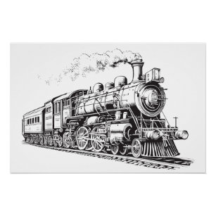 Póster Dibujo de diseño gráfico de vintage de tren de vap