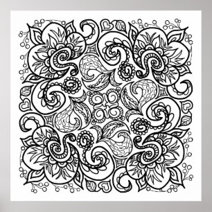 Póster Dibujo de Doodle Color Line Art Hermoso