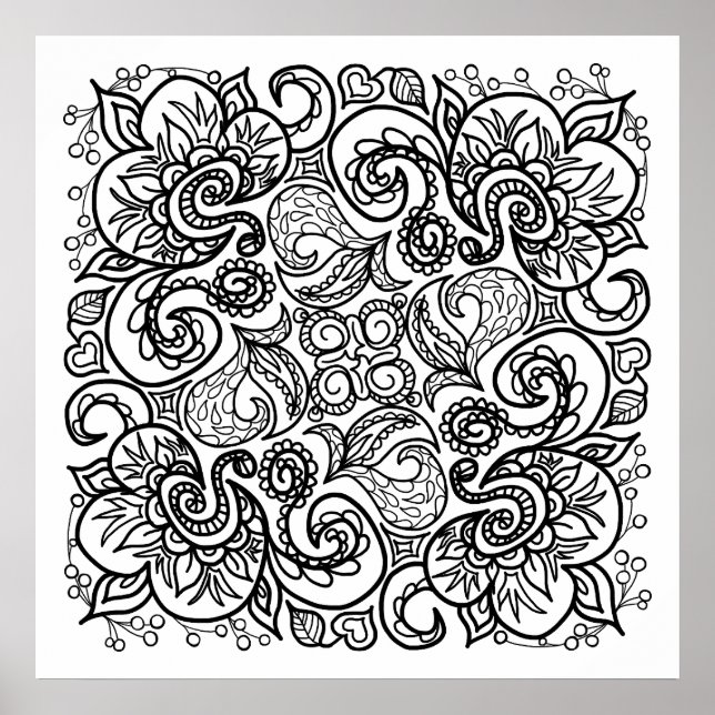 Póster Dibujo de Doodle Color Line Art Hermoso (Frente)