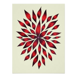 Póster Dibujo de Doodle de Flor Roja abstracta