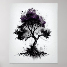 Póster Dibujo De Esbozo De Árbol Inspirado En La Naturale