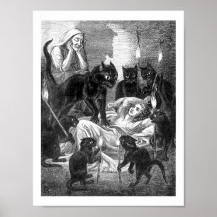 Póster Dibujo de fiesta de gato negro retro