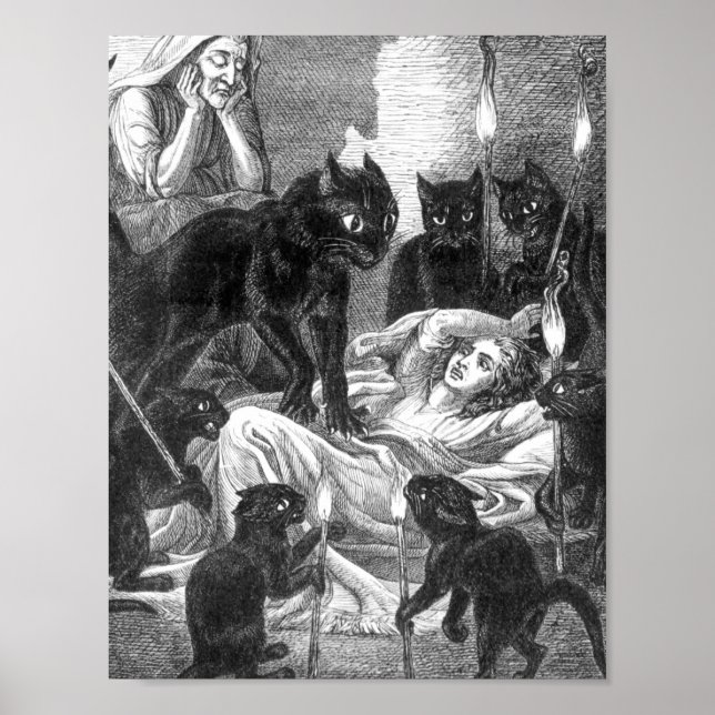 Póster Dibujo de fiesta de gato negro retro (Frente)