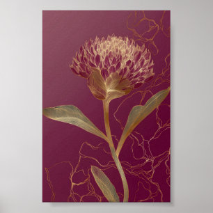Póster Dibujo de flores botánicas en oro rojo intenso