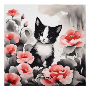 Póster Dibujo de flores de gatito ricas de fantasía
