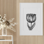 Póster Dibujo de flores minimalistas en blanco y negro<br><div class="desc">Este moderno ilustracion botánico minimalista cuenta con un sencillo dibujo de tulipán de época en blanco y negro.</div>