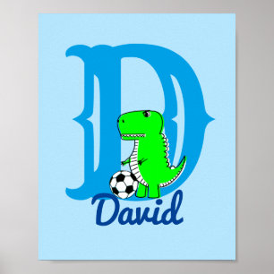 Póster Dibujo de fútbol de dinosaurio para guardería con
