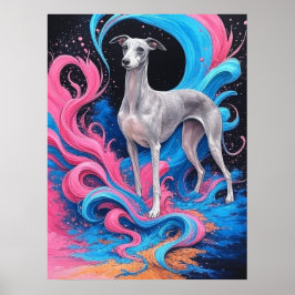 Póster Dibujo de galgo con fondo de color con salpicadura