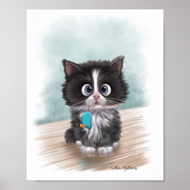 Póster Dibujo de gatito adorable con esmoquin (Frente)