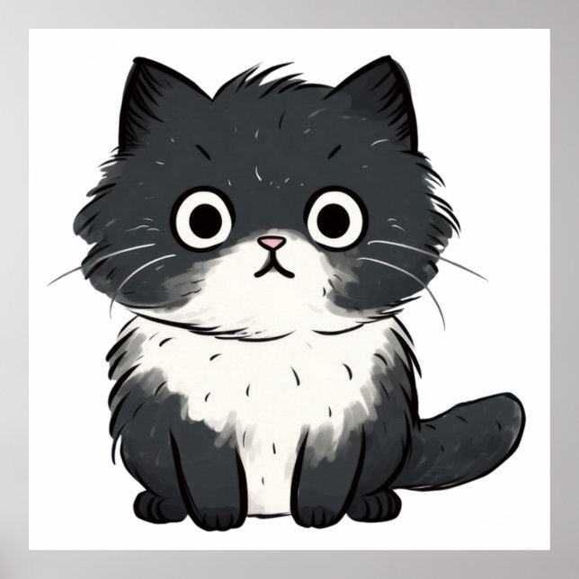 Póster Dibujo de gato curado (Frente)